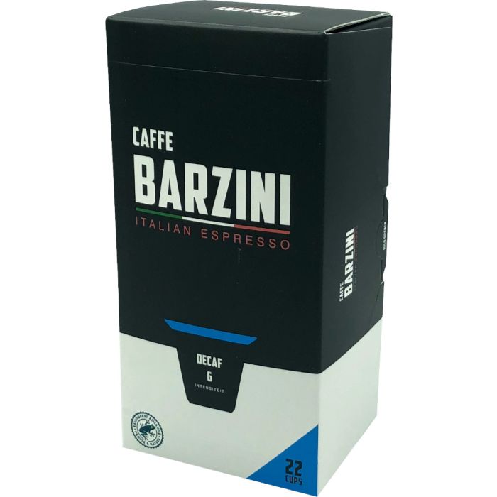 Decaf Nespresso koffiecups van Barzini, 22 stuks, in een doos met de originele verpakking, door De Lekkerste Koffiebonen